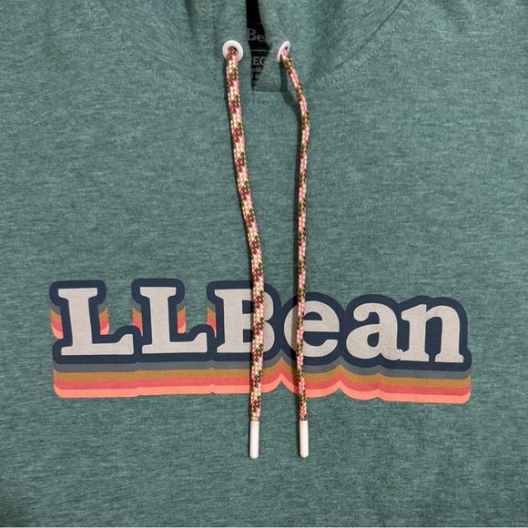 LL Bean Sea Green Hoodie with Multicolor Drawstring Size S - Picture 3 of 4